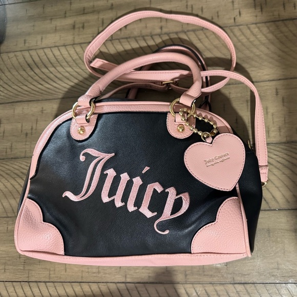Juicy Couture Pink/Black Mini Bowler Bag w/ Embroidered Logo charm - Picture 1 of 12